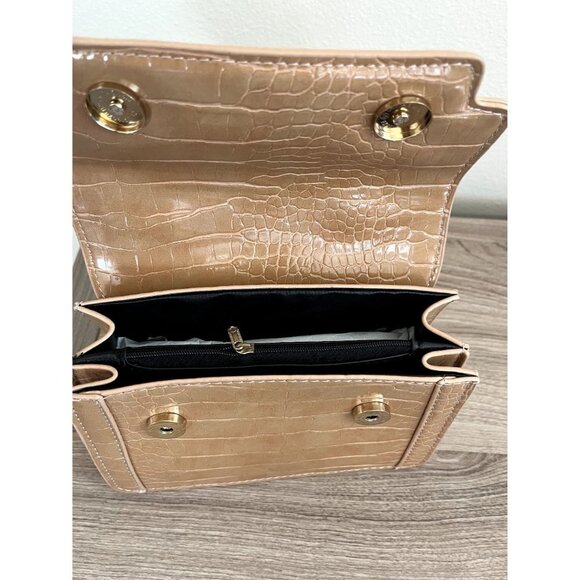 NWT Retro Vintage Inspired Tan Snakeskin Top Handle Handbag - Picture 4 of 6